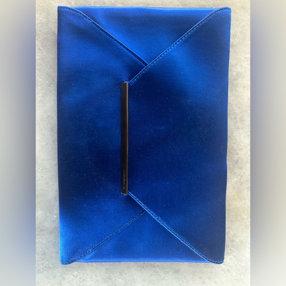 BCBG Royal Blue Satin Envelope Clutch